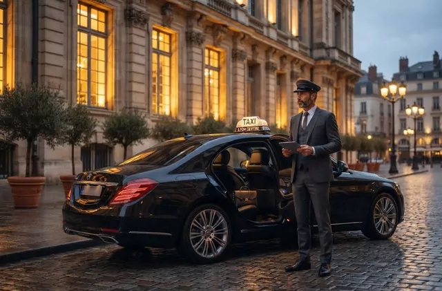 carte-taxi-aeroport-chauffeur Chauffeur près d’un taxi pour un transfert aéroport