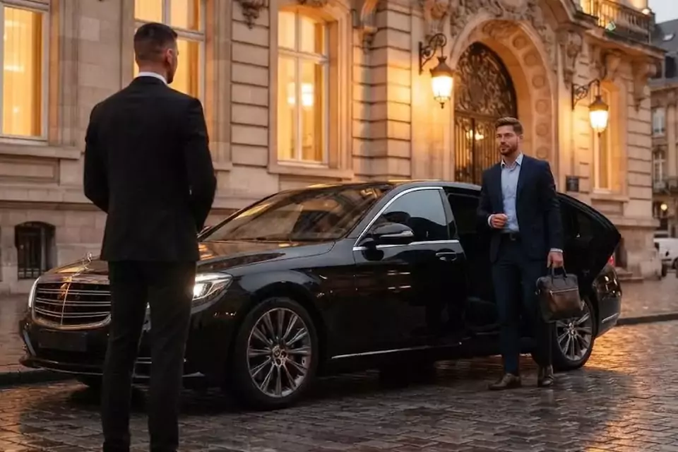 Taxi Lille Étaples : chauffeur de taxi accueillant un client devant une berline noire