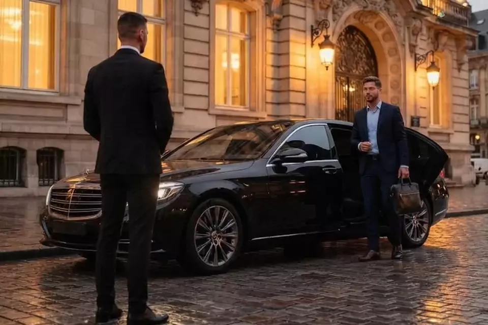 Taxi Lille Locon : chauffeur et client devant un taxi noir en centre-ville