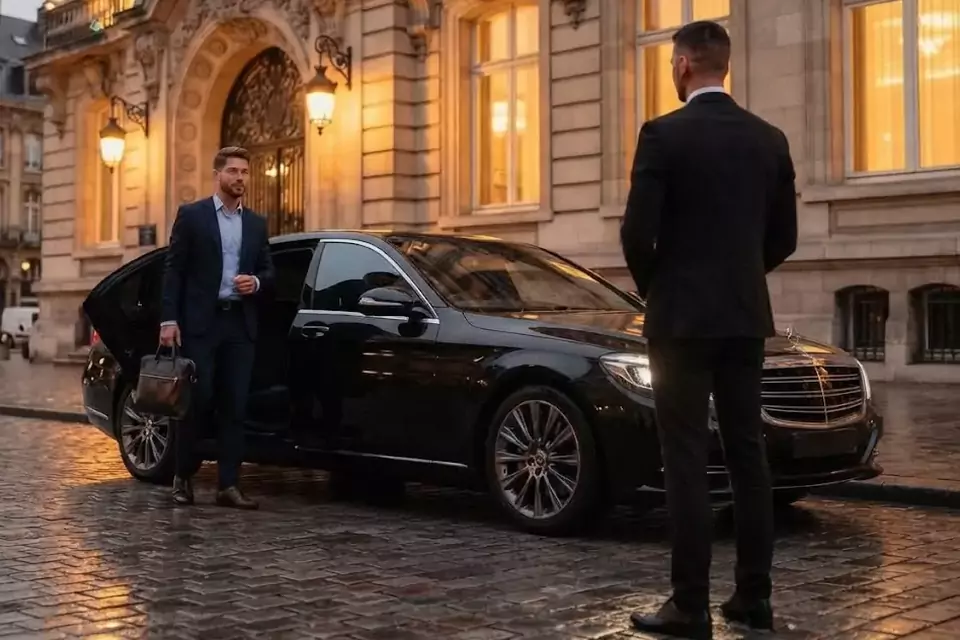 Taxi Lille Loon-Plage : chauffeur de taxi accueillant un client devant une berline noire
