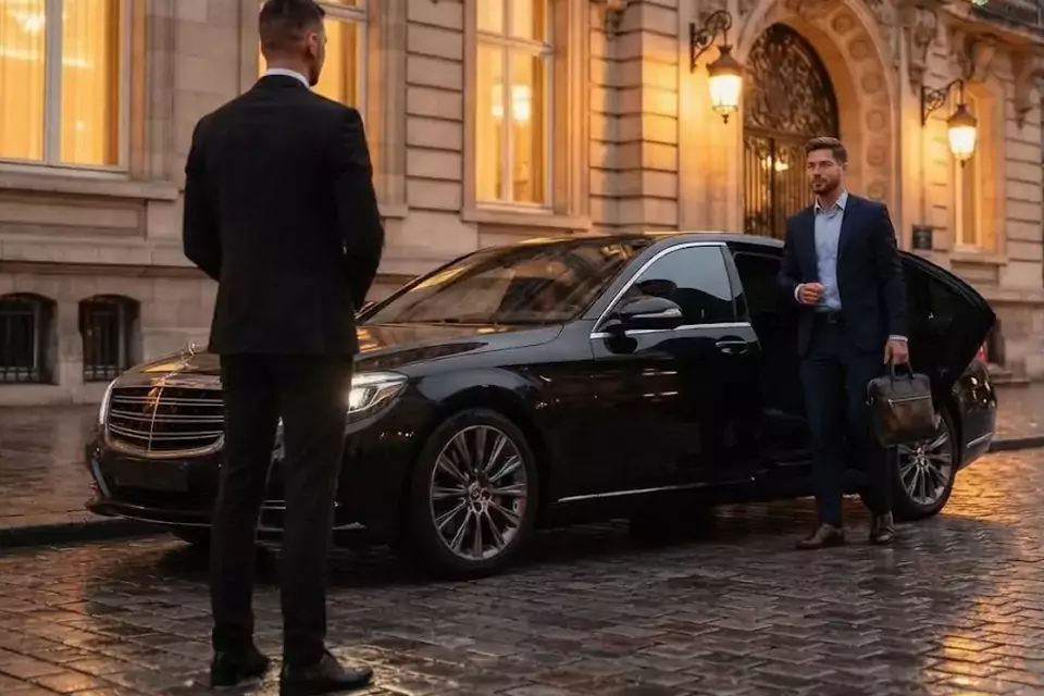 Taxi Lille Malo-les-Bains : chauffeur de taxi accueillant un client devant une berline noire