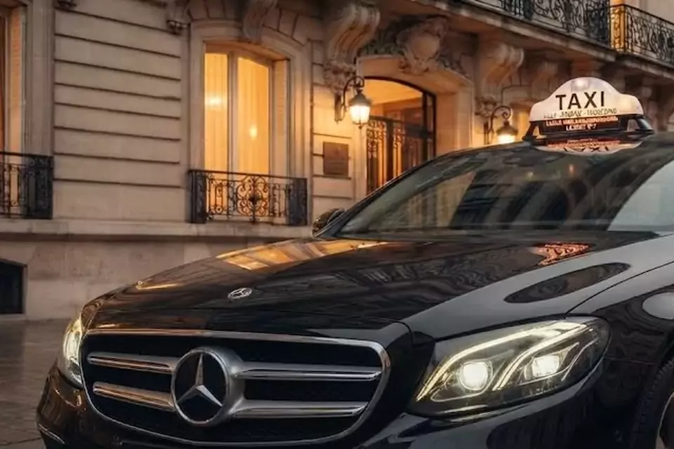 Taxi Lille Rang-du-Fliers : berline noire avec enseigne taxi devant une façade éclairée