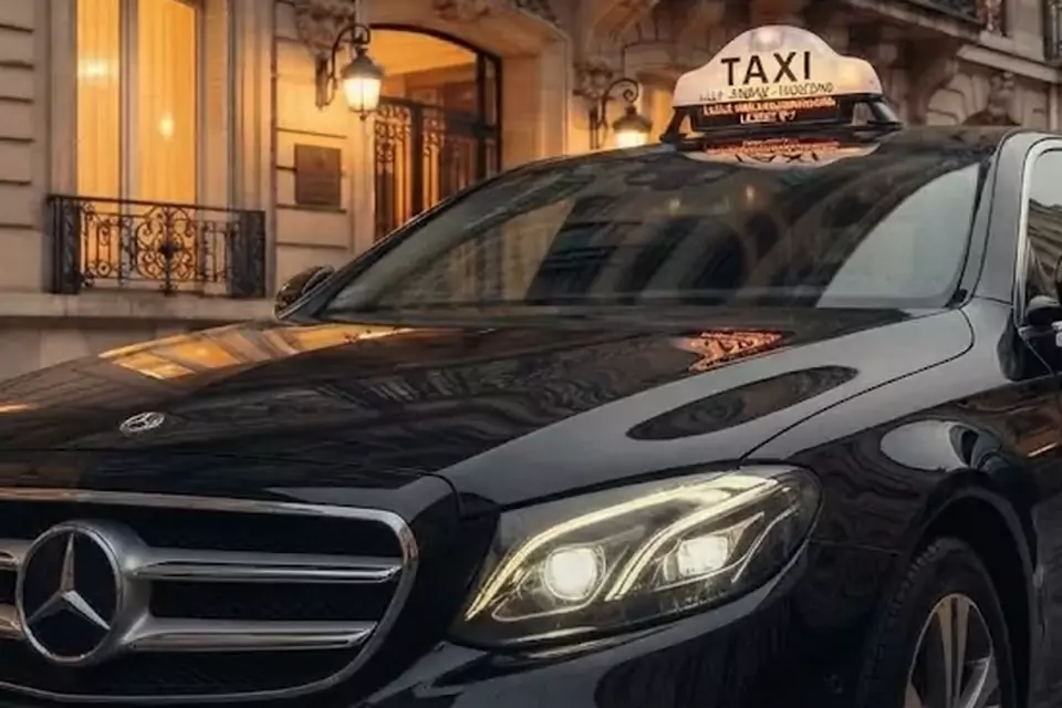 Taxi Lille Ronchin : berline noire avec enseigne taxi devant une façade éclairée
