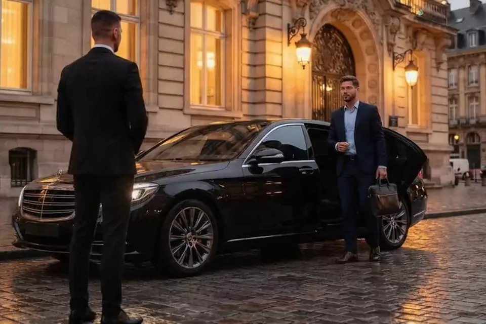 Taxi Lille Saint-Jans-Cappel : chauffeur et client devant un taxi noir en centre-ville
